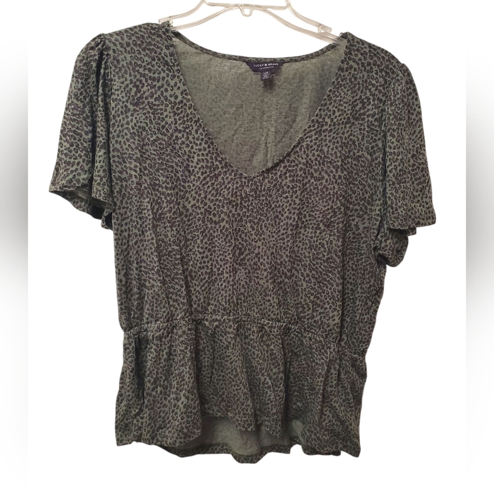 Lucky Brand Olive Leopard Print Blouse